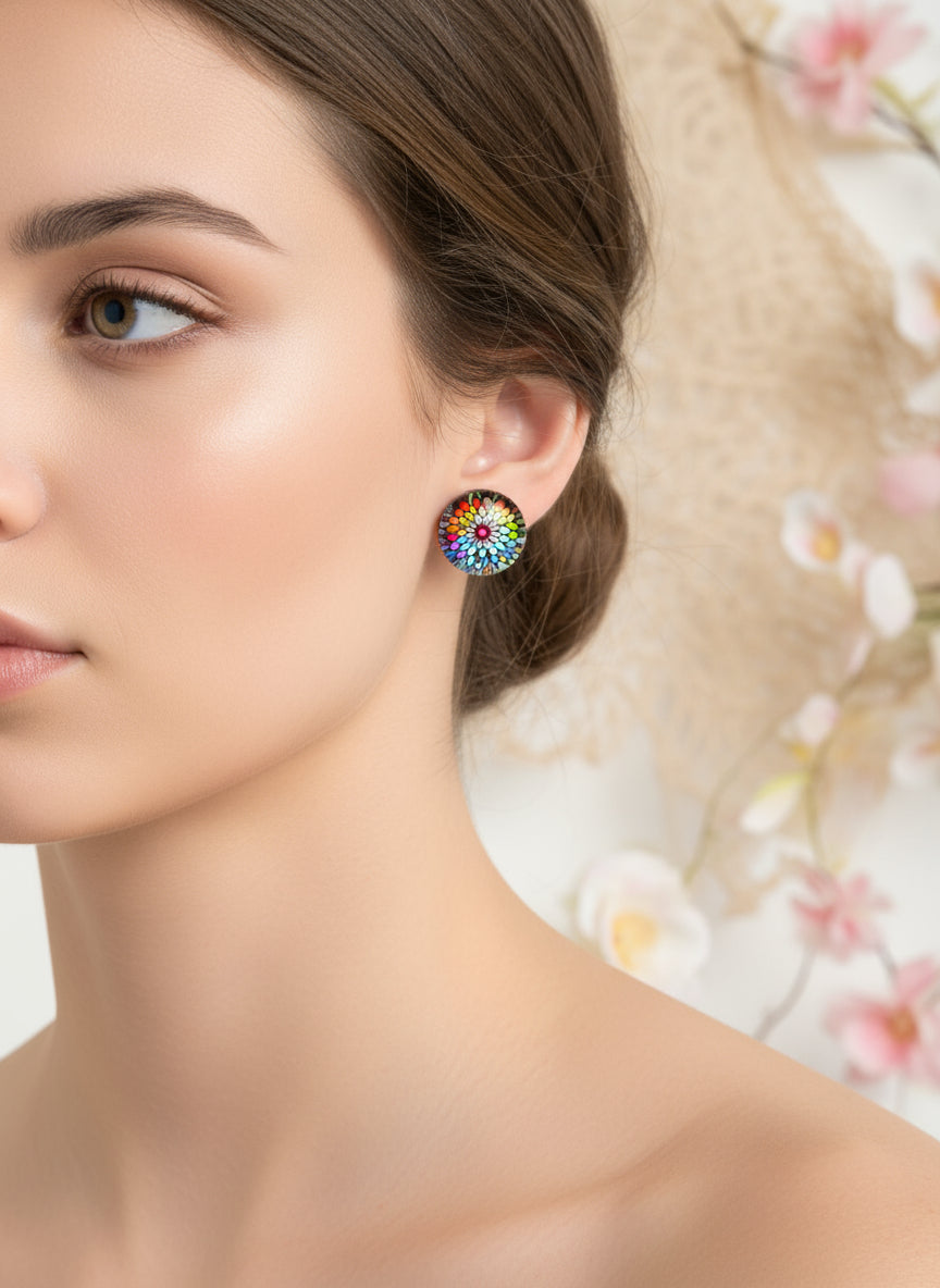 Cabochon Earring with Mandala