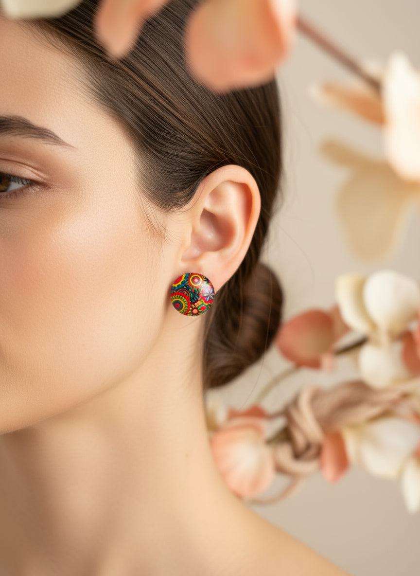 Cabochon Earring with Mandala