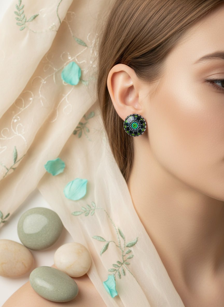 Cabochon Earring with Mandala