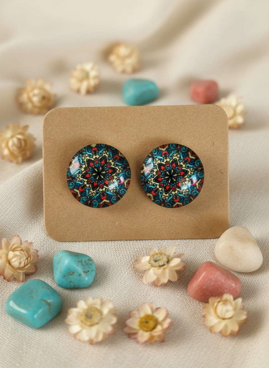 Cabochon Earring with Mandala