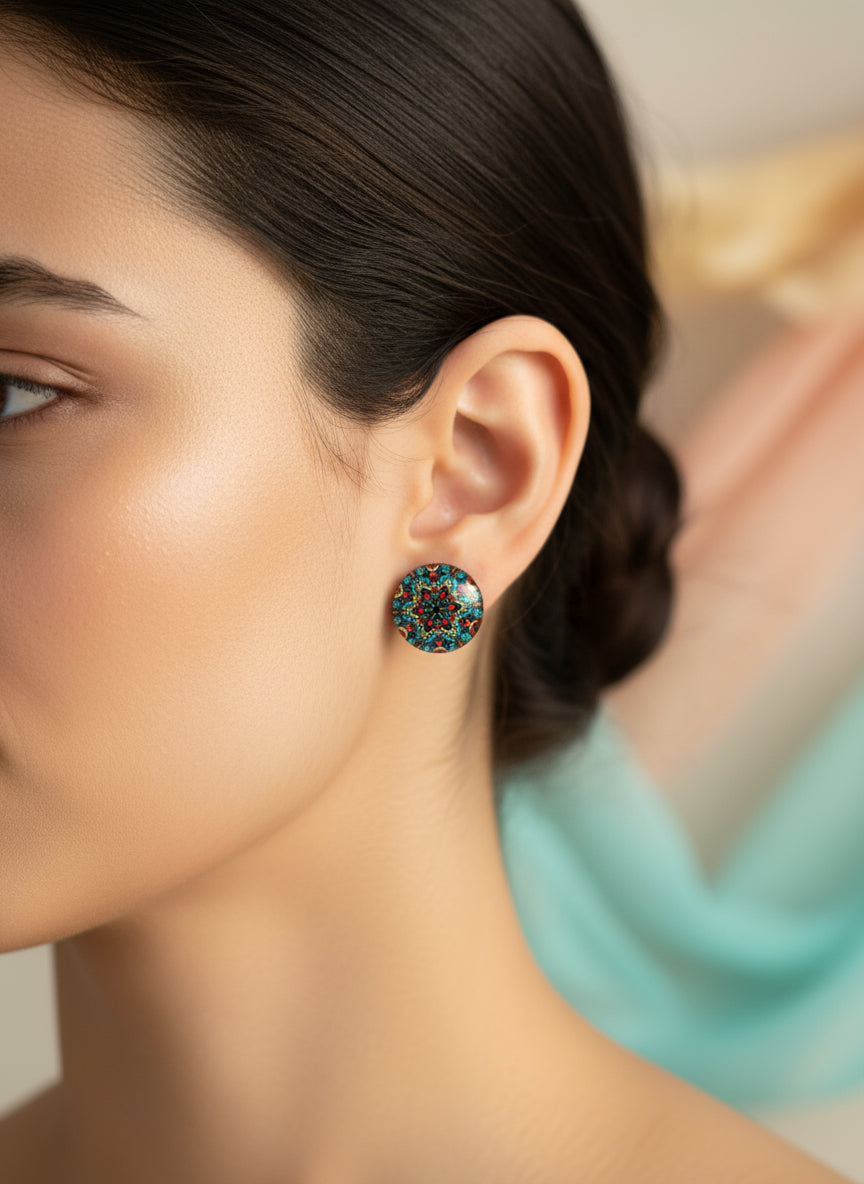 Cabochon Earring with Mandala