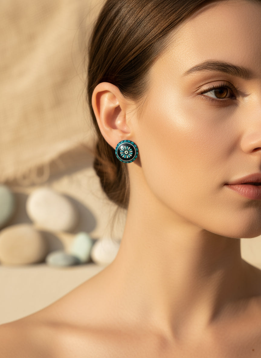 Cabochon Earring with Mandala