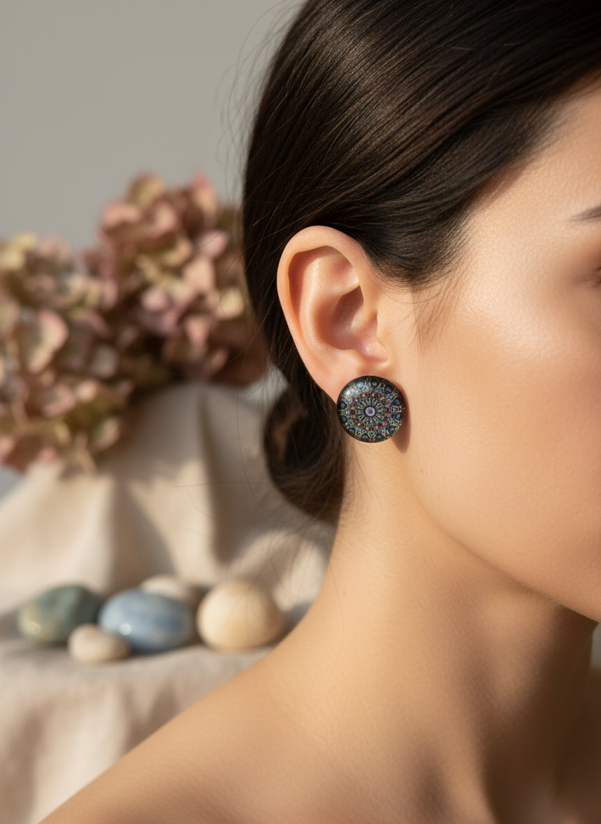 Cabochon Earring with Mandala