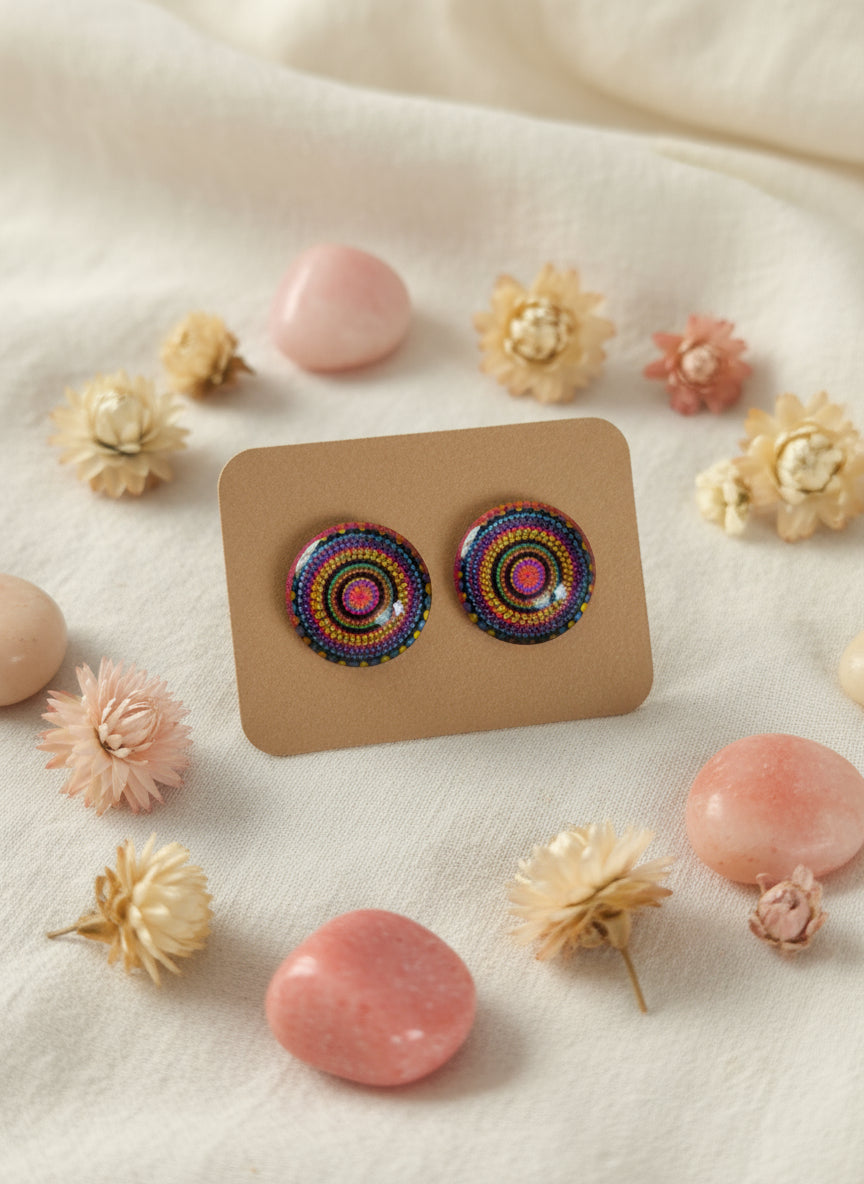 Cabochon Earring with Mandala