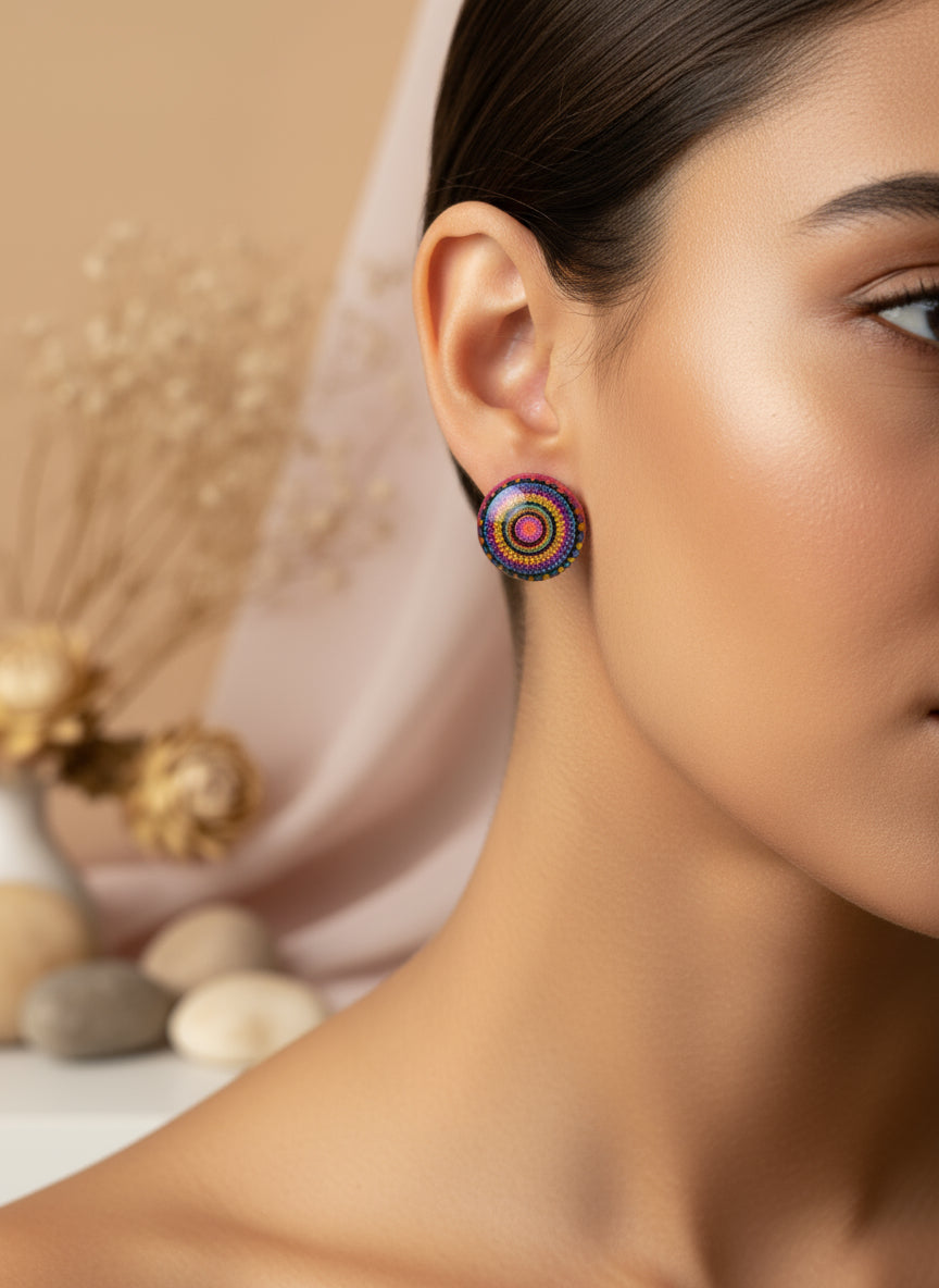 Cabochon Earring with Mandala