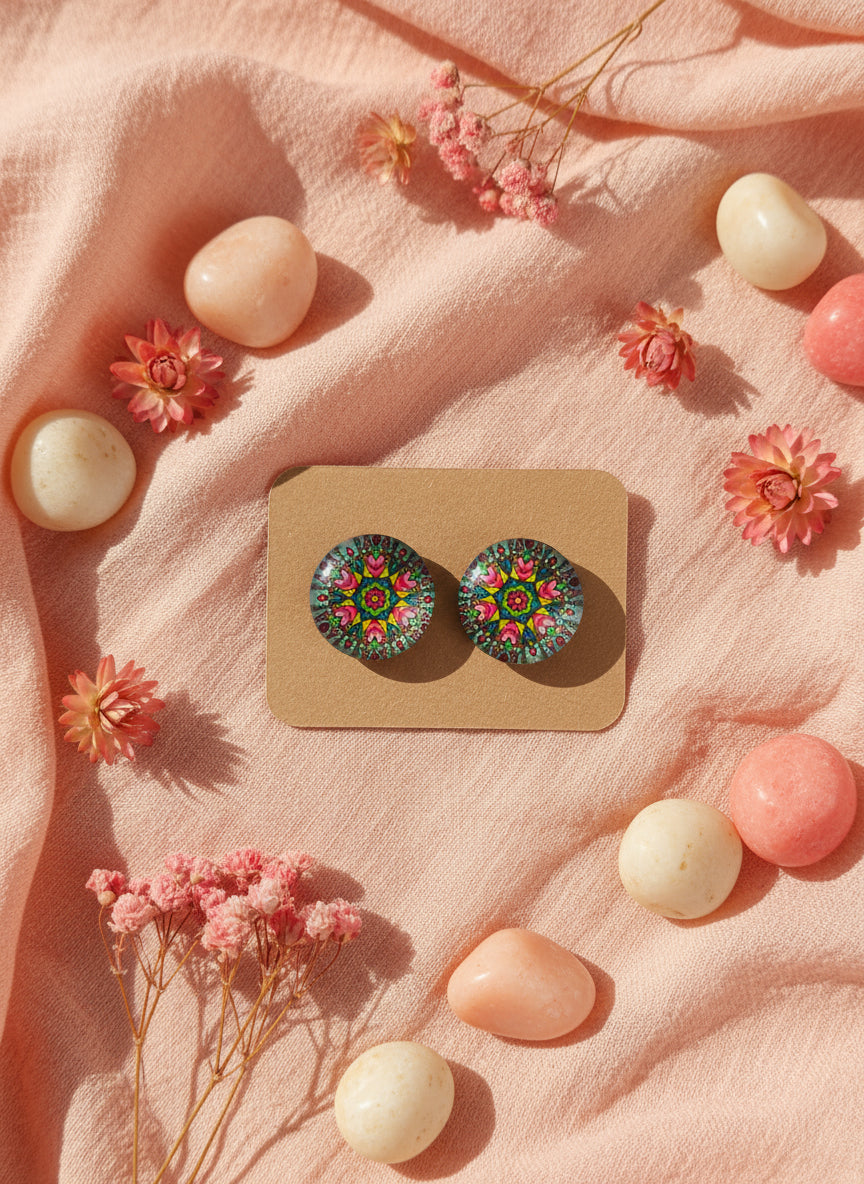 Cabochon Earring with Mandala