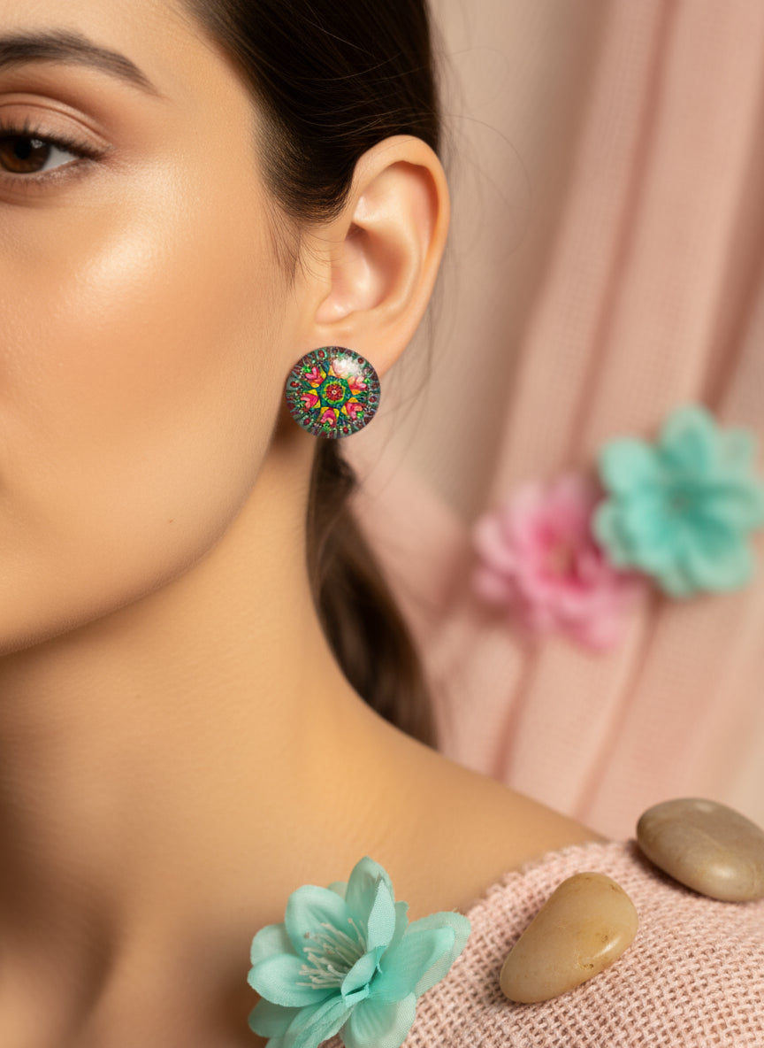 Cabochon Earring with Mandala