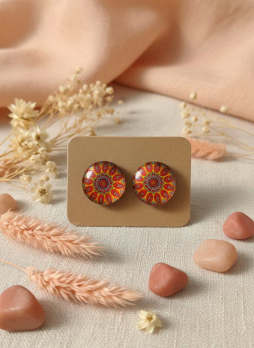 Cabochon Earring with Mandala