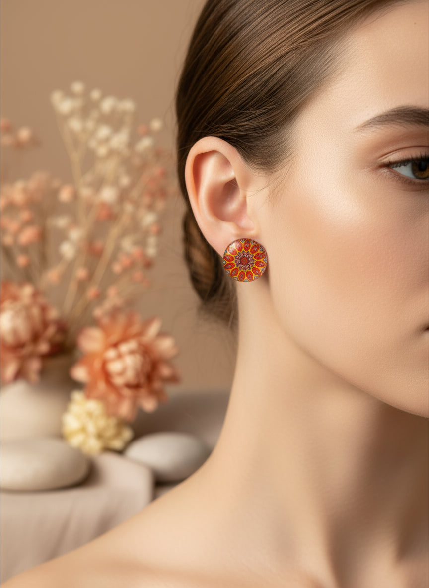 Cabochon Earring with Mandala