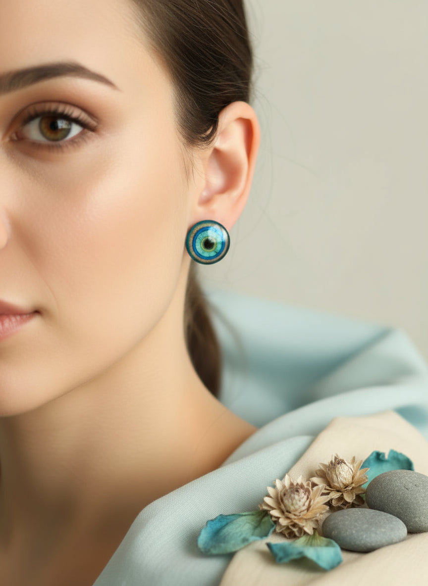 Cabochon Earring with Mandala