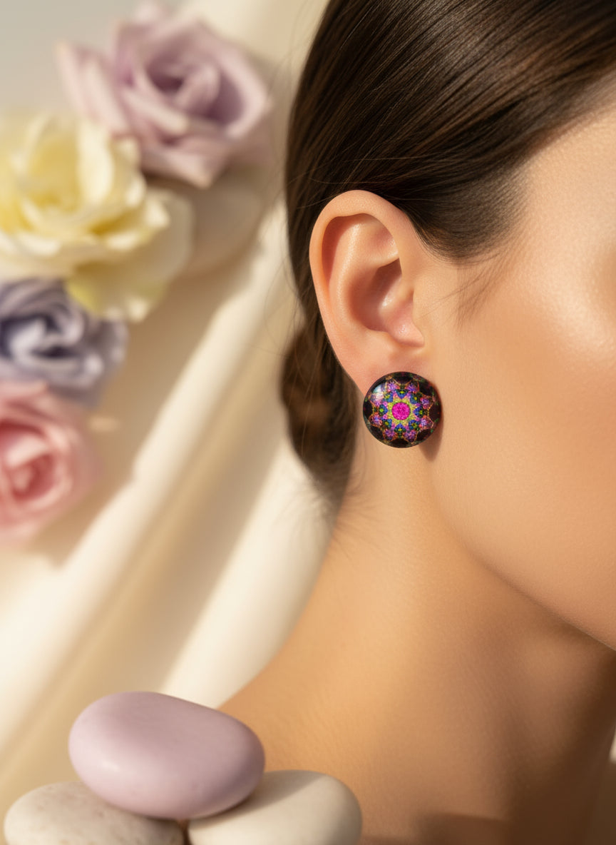 Cabochon Earring with Mandala