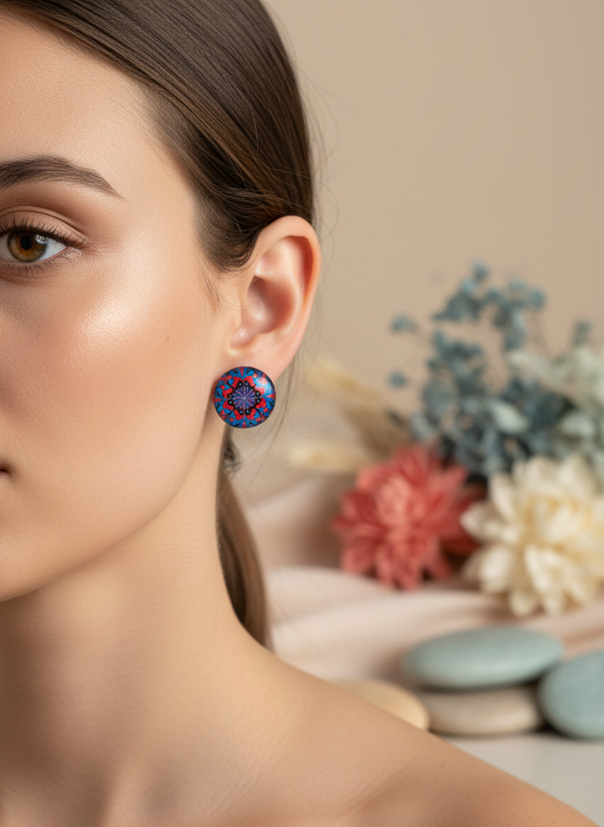 Cabochon Earring with Mandala