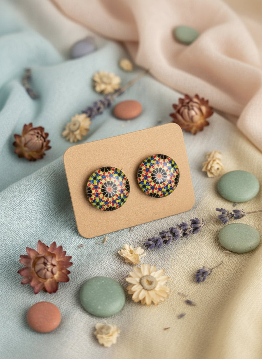 Cabochon Earring with Mandala