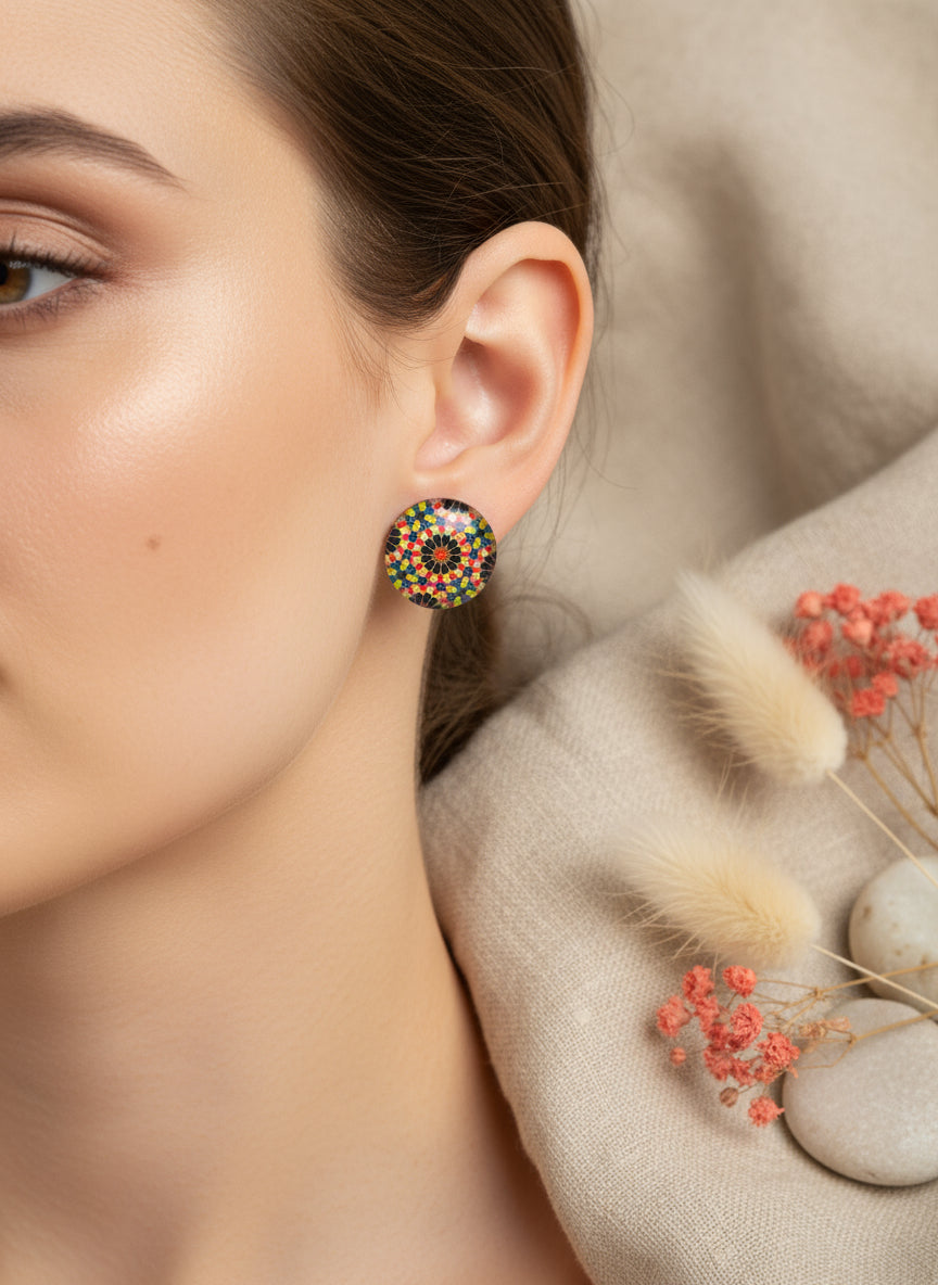 Cabochon Earring with Mandala