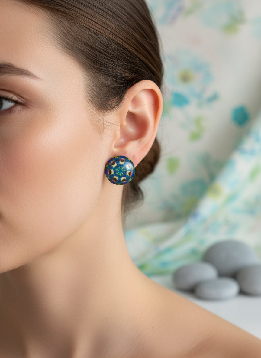 Cabochon Earring with Mandala