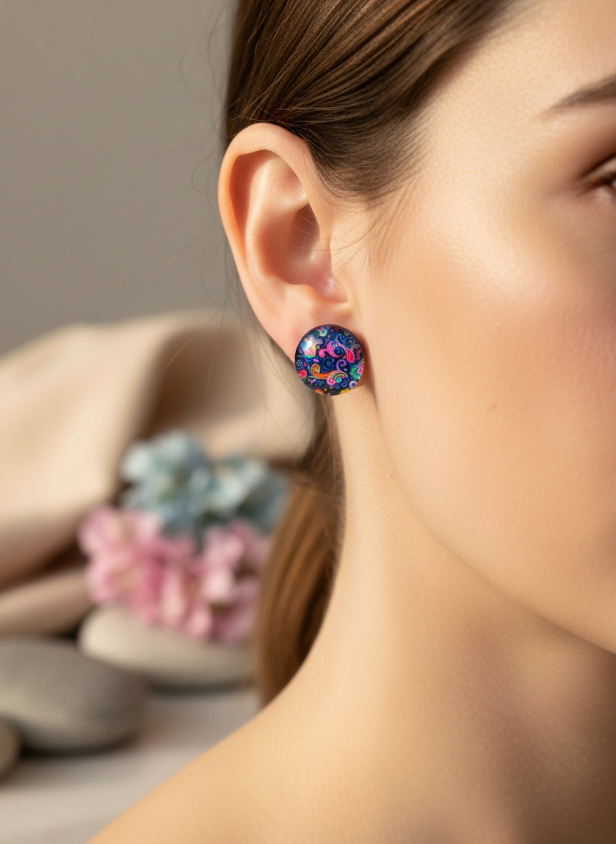 Cabochon Earring with Mandala