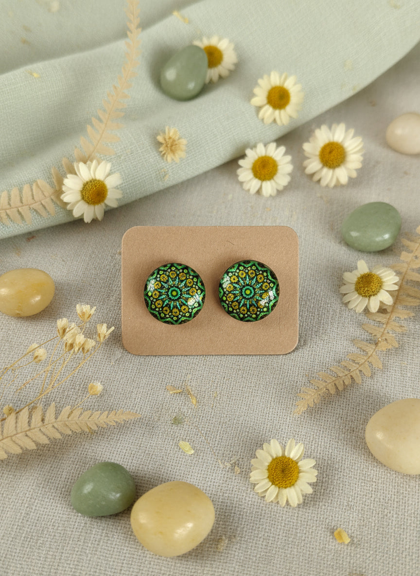 Cabochon Earring with Mandala