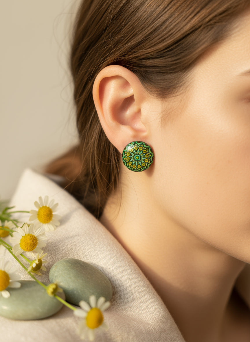 Cabochon Earring with Mandala