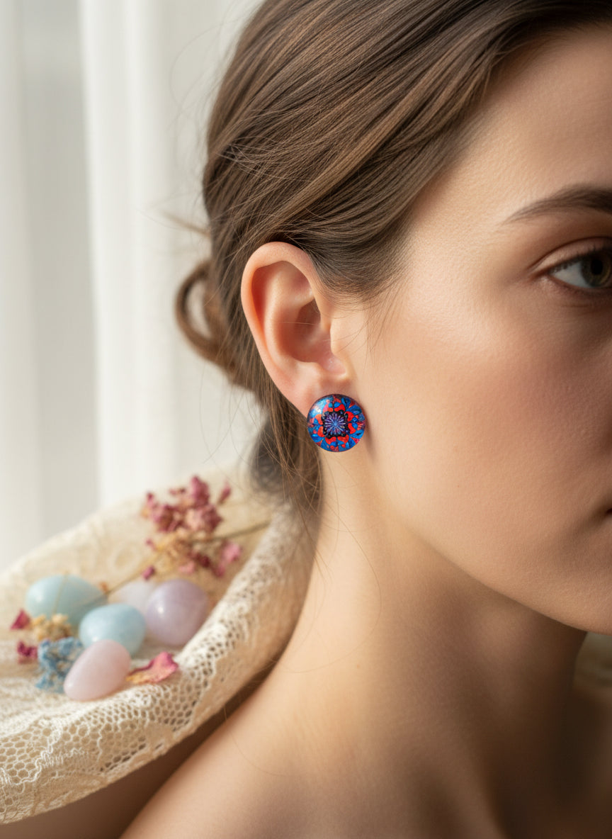 Cabochon Earring with Mandala