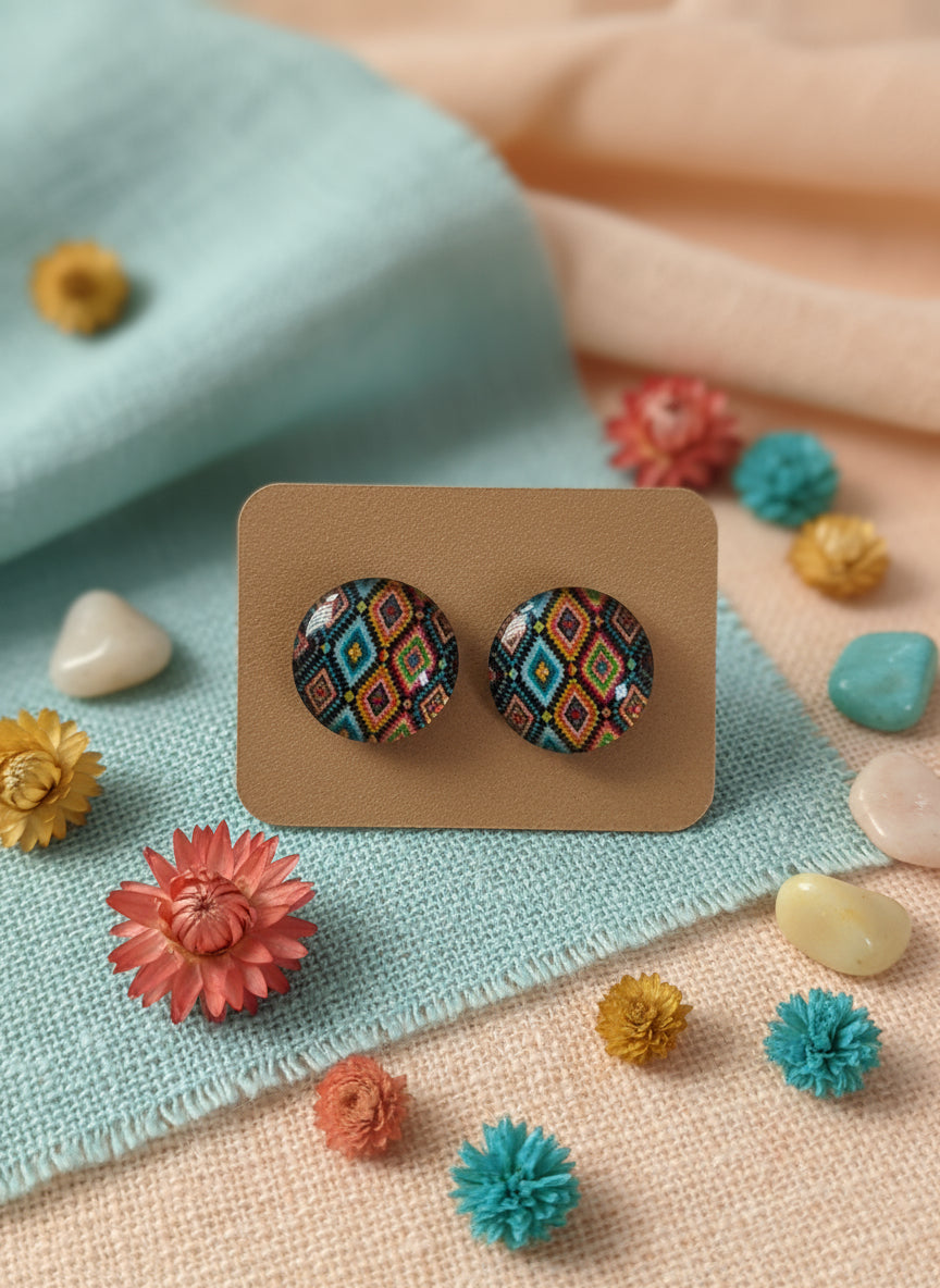Cabochon Earring with Mandala