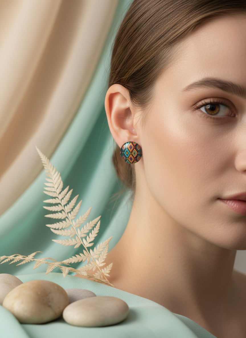 Cabochon Earring with Mandala