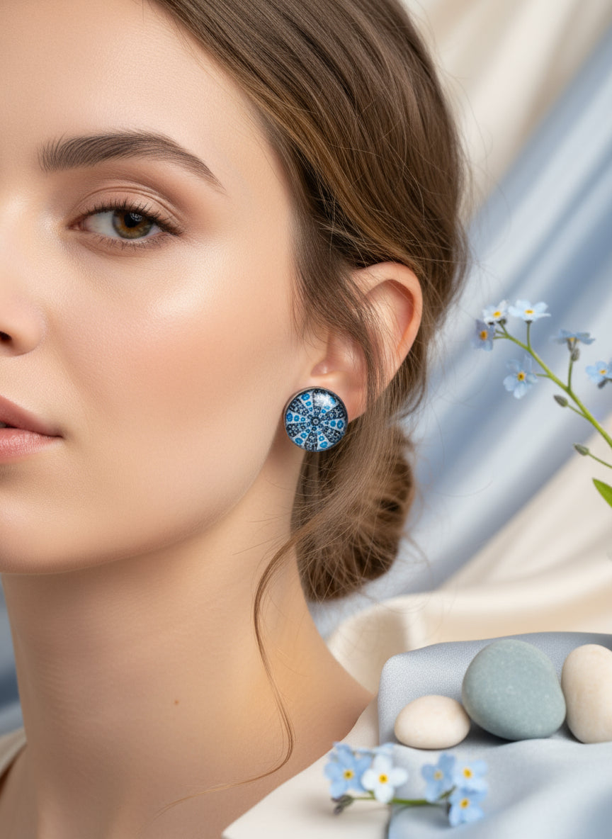 Cabochon Earring with Mandala