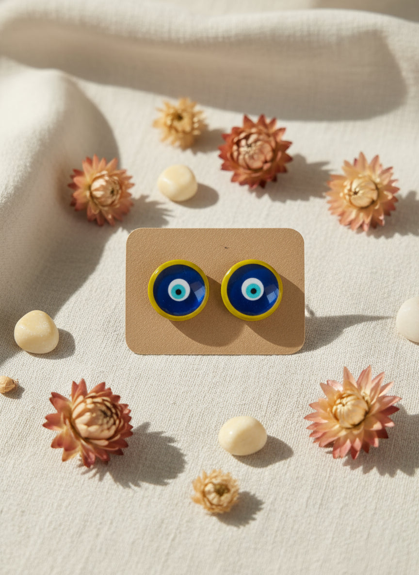 Kaboson fülbevaló sárga és kék mandalával