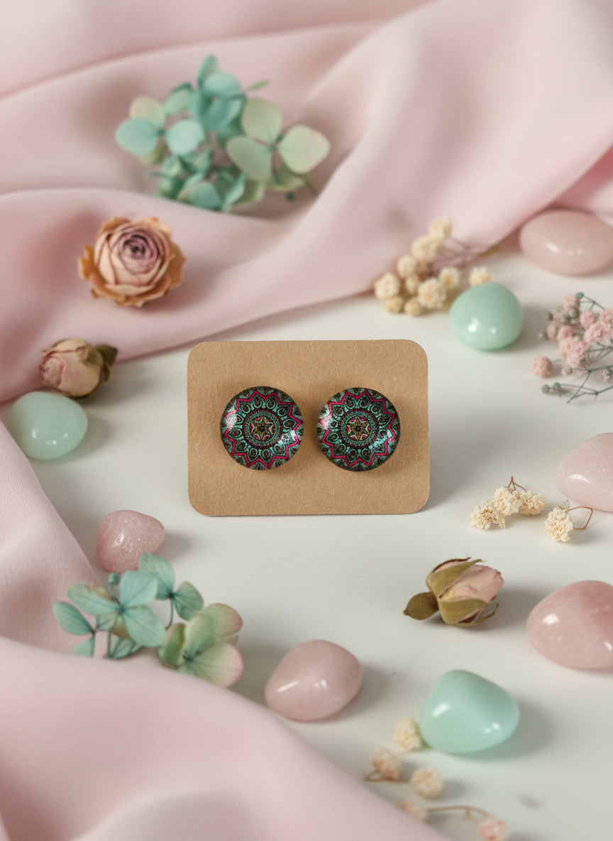 Cabochon Earring with Mandala