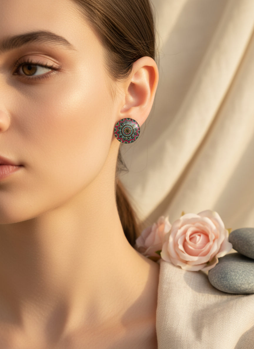 Cabochon Earring with Mandala