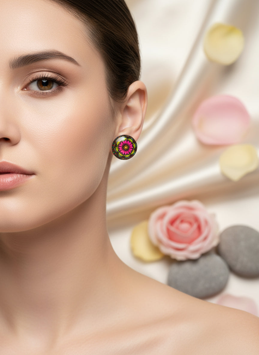 Cabochon Earring with Mandala