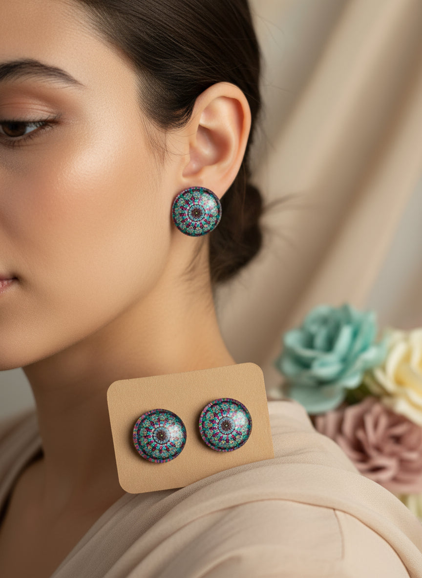 Cabochon Earring with Mandala