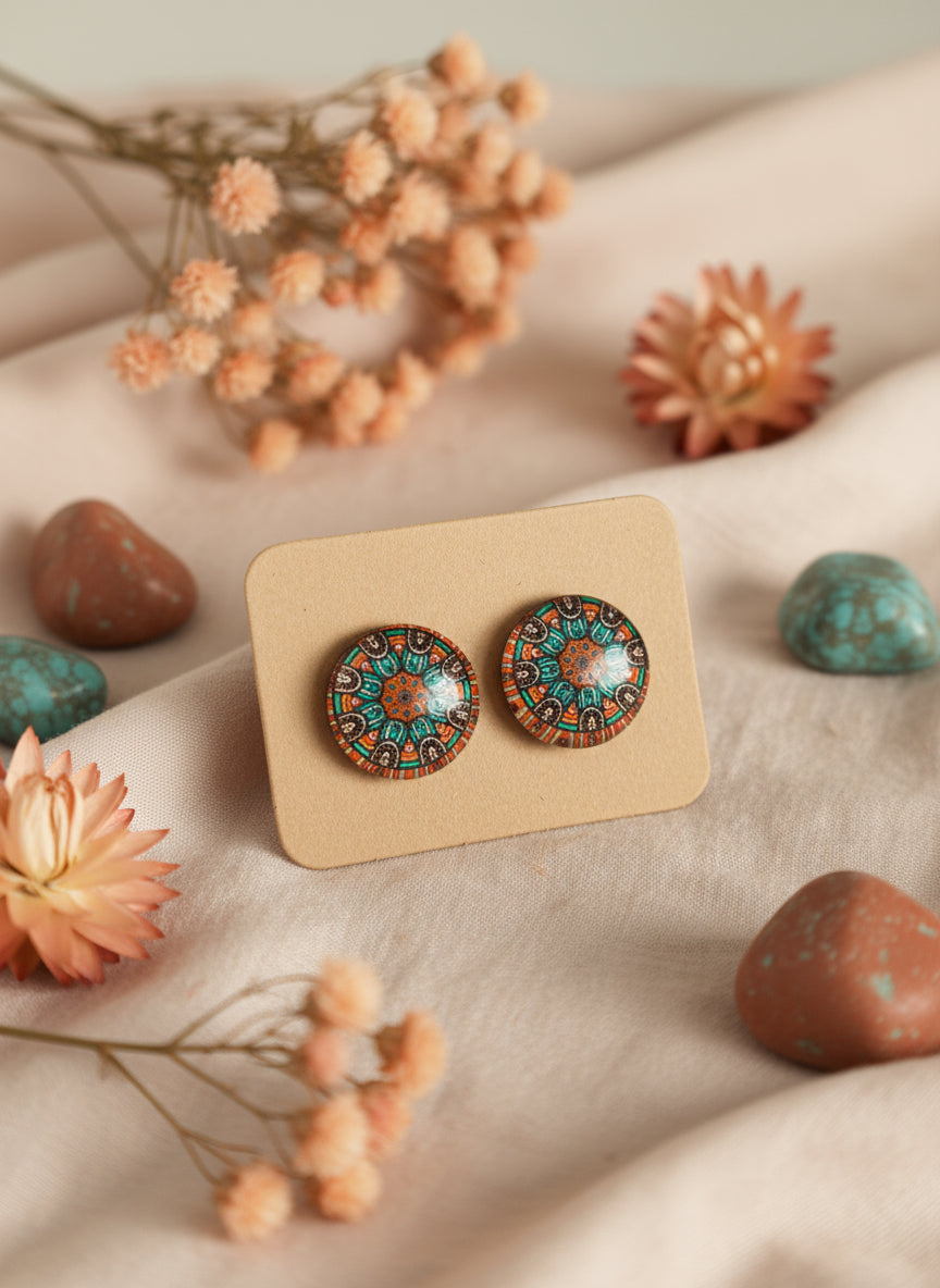 Cabochon Earring with Mandala