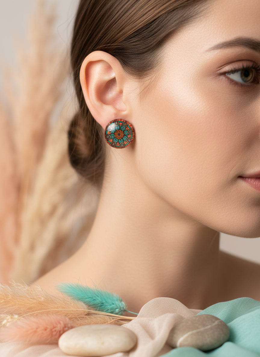 Cabochon Earring with Mandala