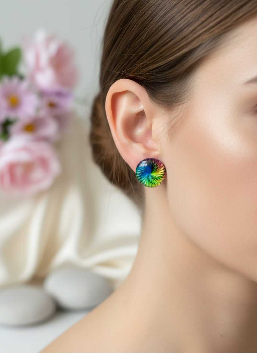 Cabochon Earring with Mandala