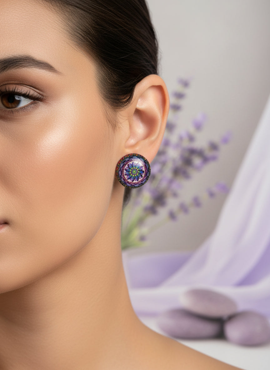 Cabochon Earring with Mandala