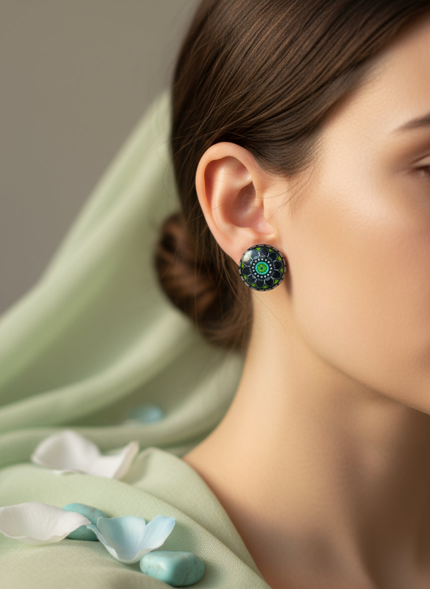 Cabochon Earring with Mandala