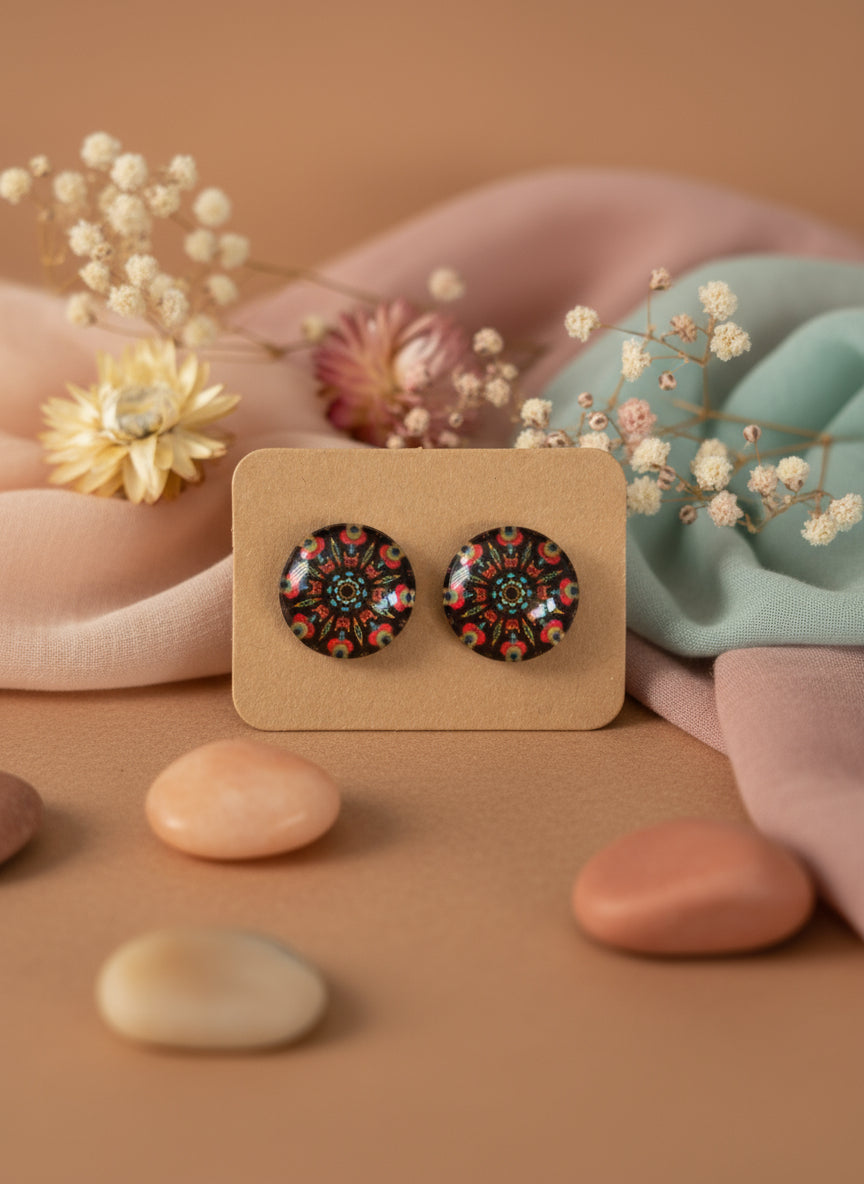 Cabochon Earring with Mandala