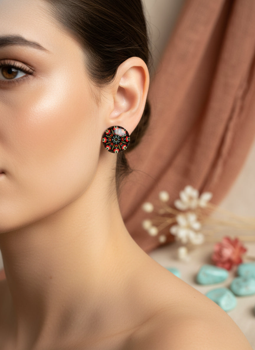 Cabochon Earring with Mandala