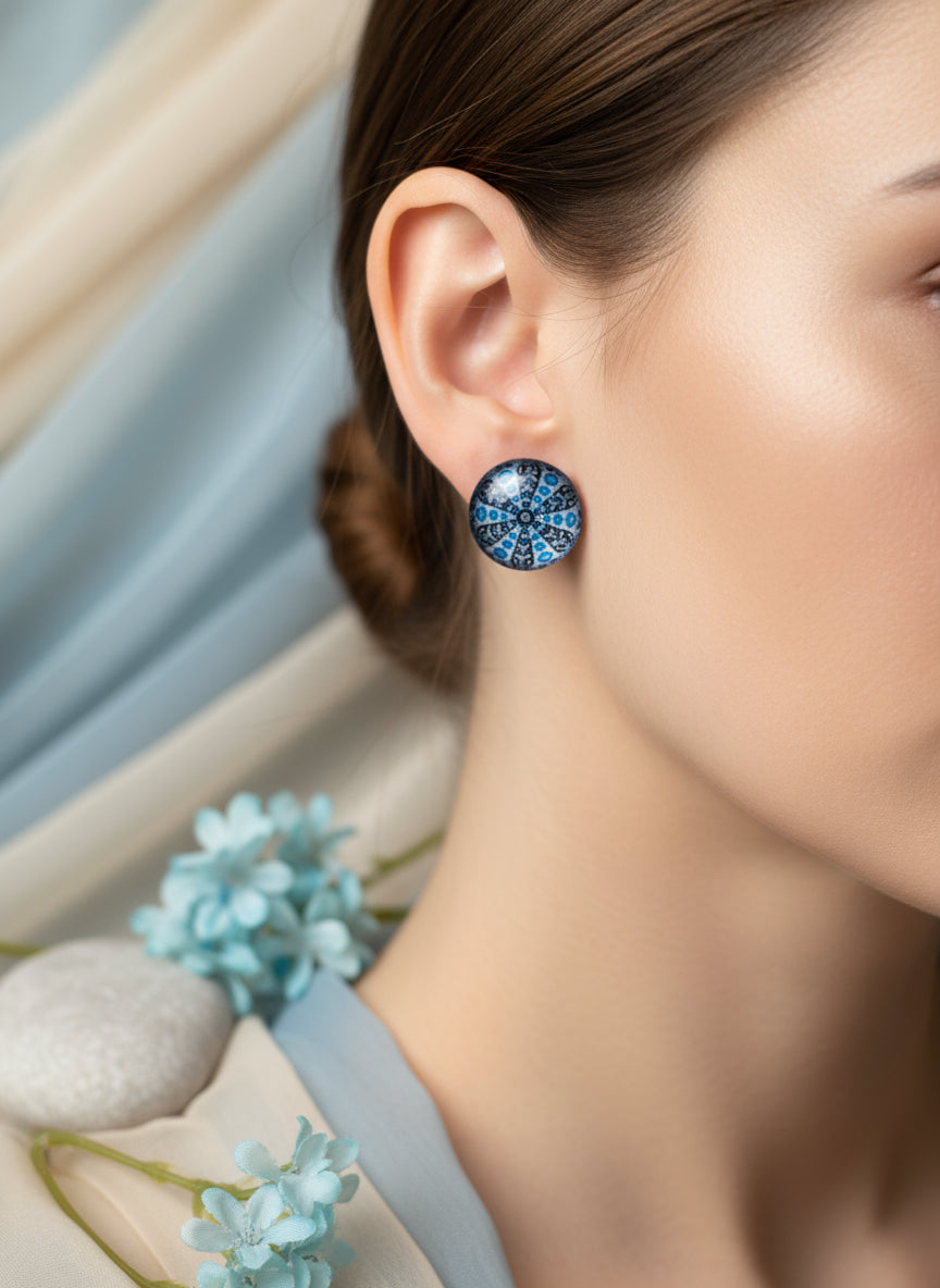 Cabochon Earring with Mandala