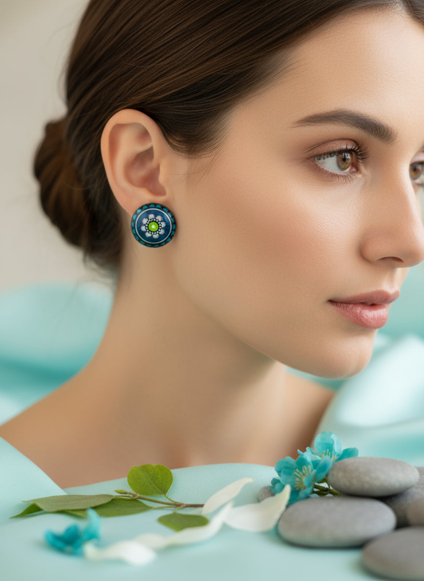 Cabochon Earring with Mandala