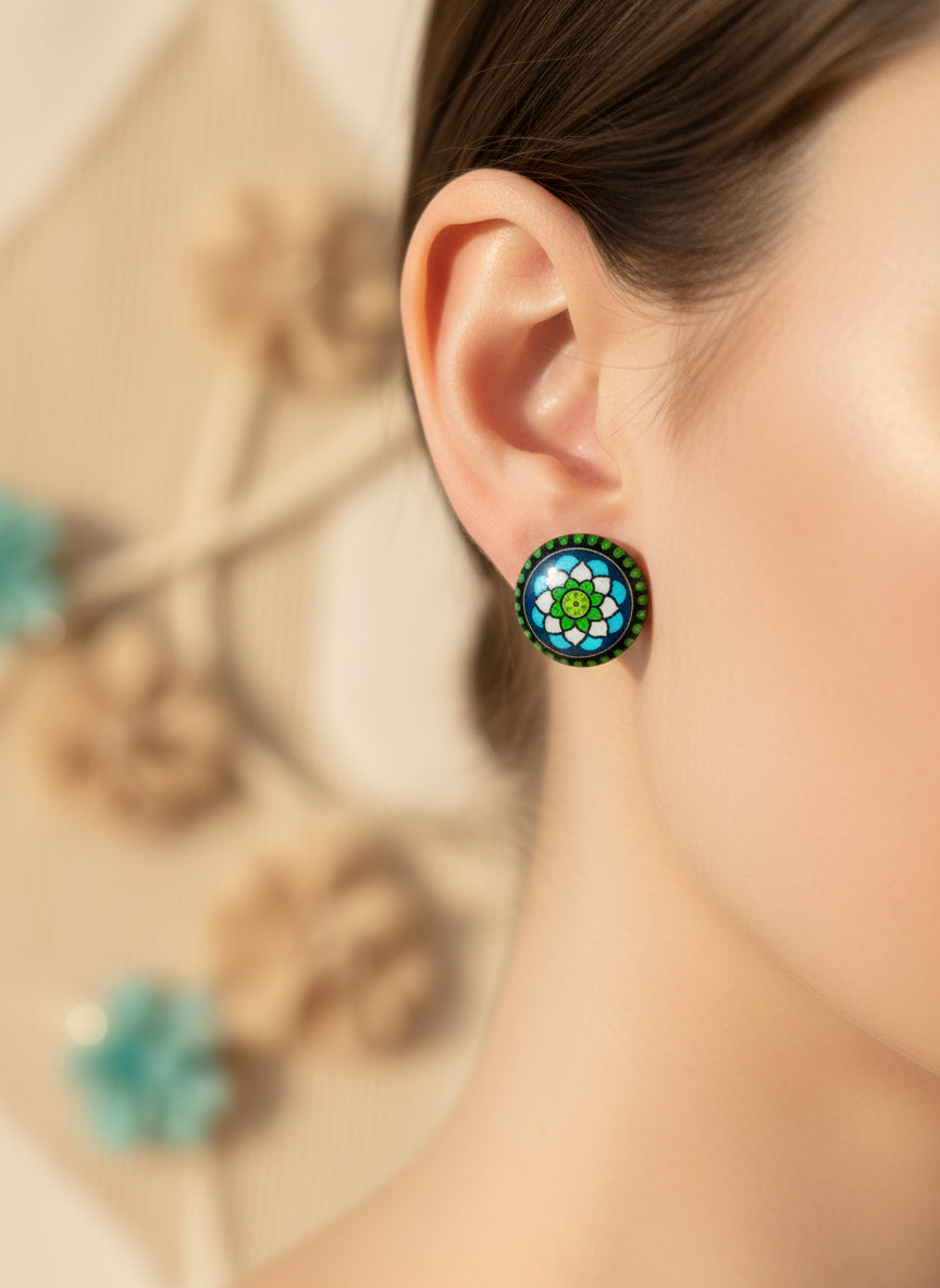 Cabochon Earring with Mandala