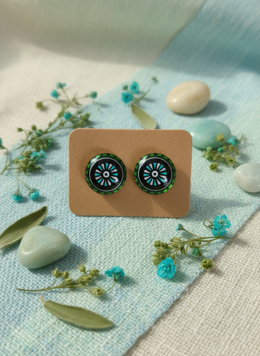 Cabochon Earring with Mandala
