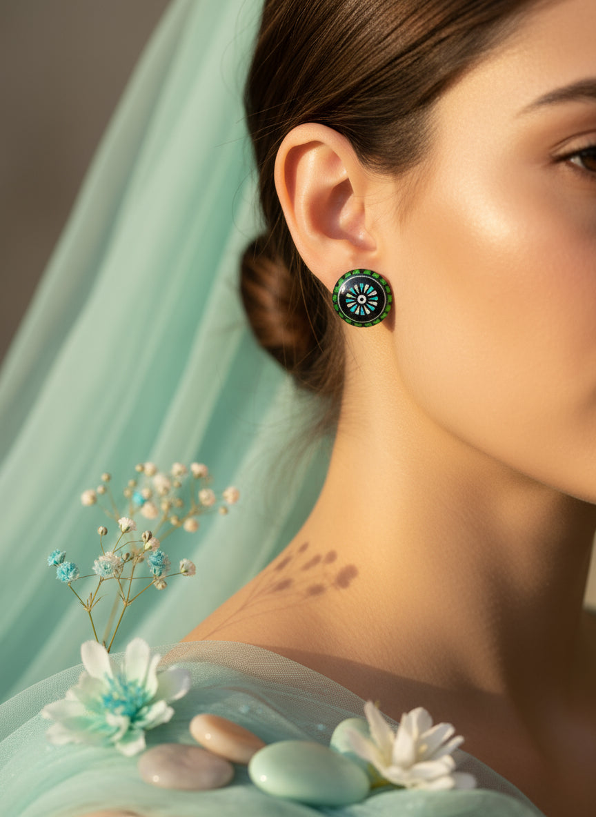 Cabochon Earring with Mandala