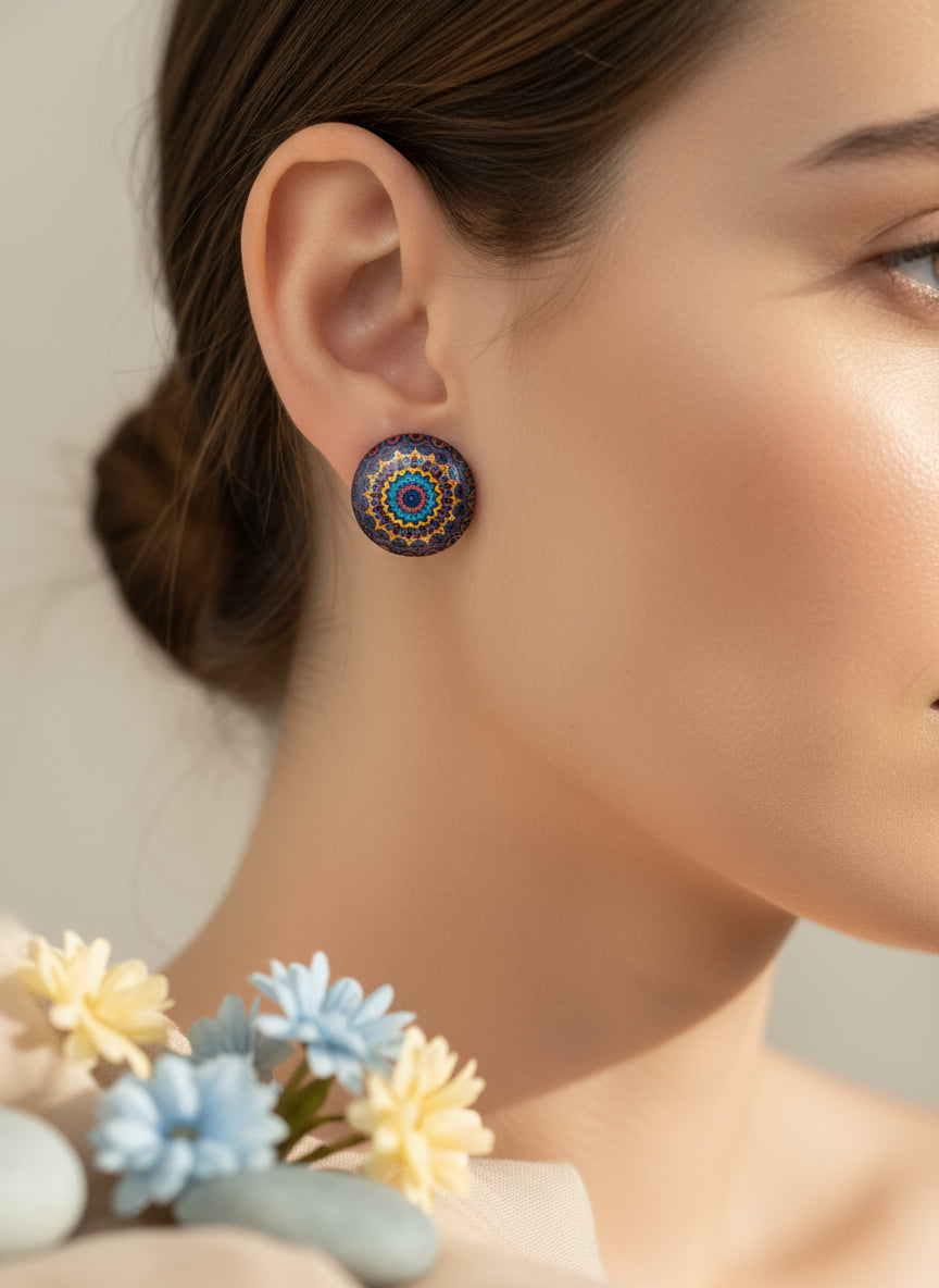 Cabochon Earring with Mandala