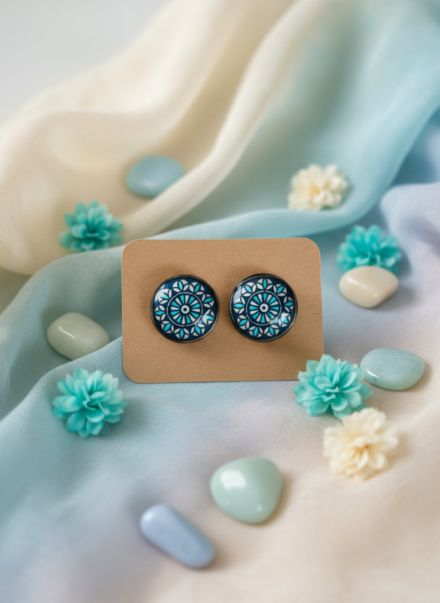 Cabochon Earring with Mandala