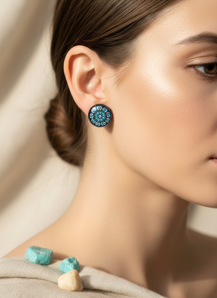 Cabochon Earring with Mandala