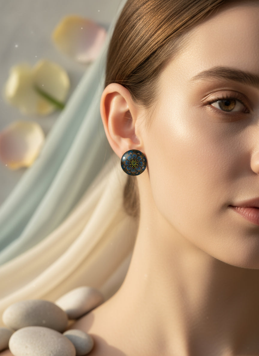 Cabochon Earring with Mandala