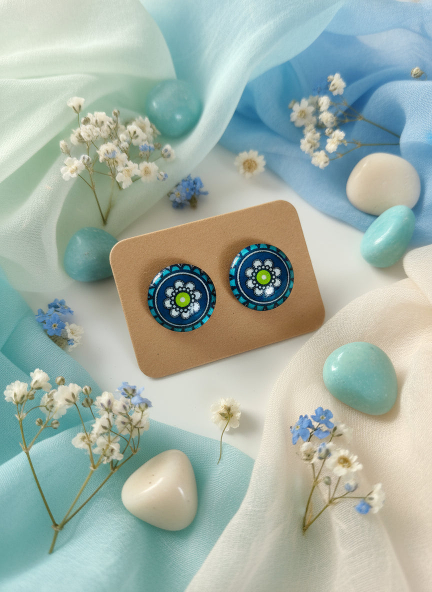 Cabochon Earring with Mandala