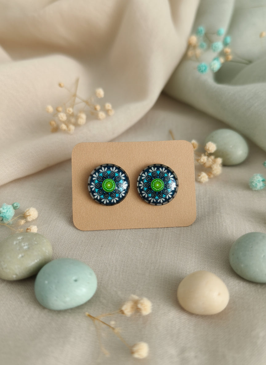 Cabochon Earring with Mandala