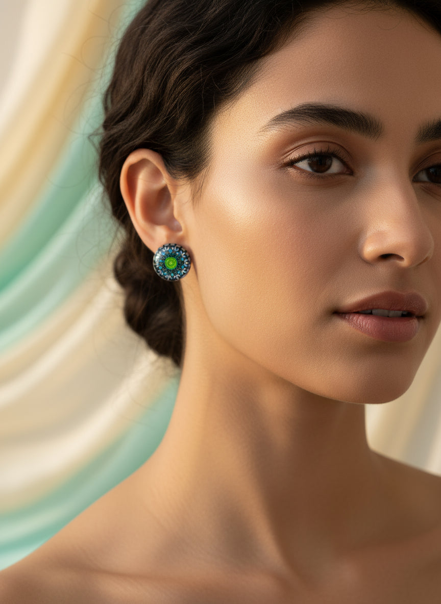 Cabochon Earring with Mandala